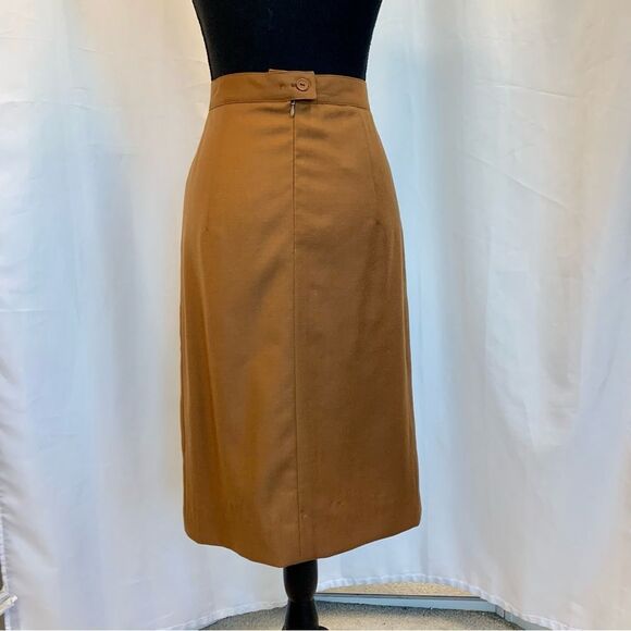 VINTAGE Mister Leonard camel Brown pure virgin wool pencil skirt Sz 10/12 - Picture 4 of 10